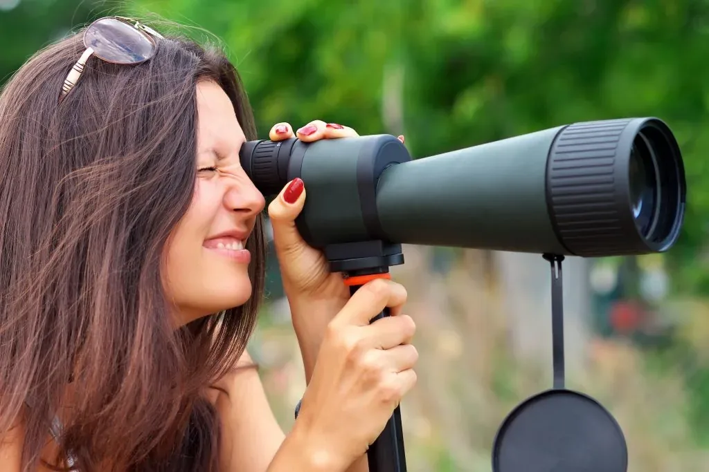 Usando el telescopio de un guía para observar la vida silvestre